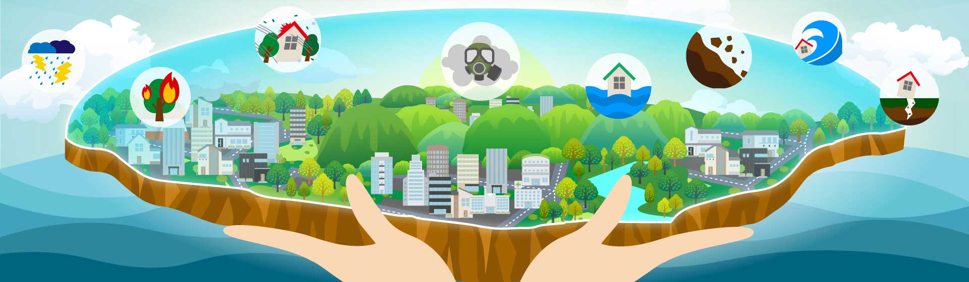 中央災害防救會報意象示意圖(決定災害防救之基本方針、核定災害防救基本計畫及中央災害防救業務主管機關之災害防救業務計畫、核定重要災害防救政策與措施、核定全國緊急災害之應變措施及督導、考核中央及直轄市、縣（市）災害防救相關事項等重要災害防救政策措施。)